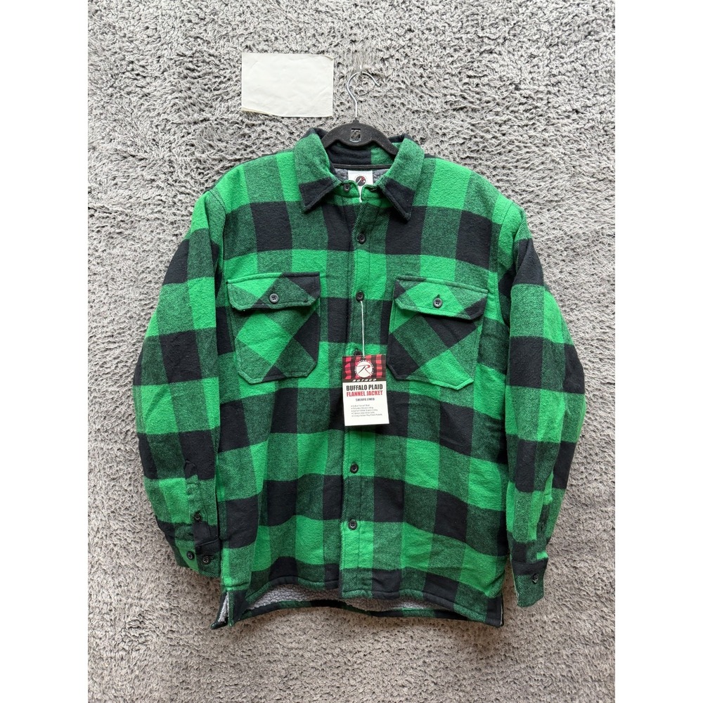 NWT Rothco Buffalo Plaid Flannel Jacket Sherpa Lined Green Mens Size M